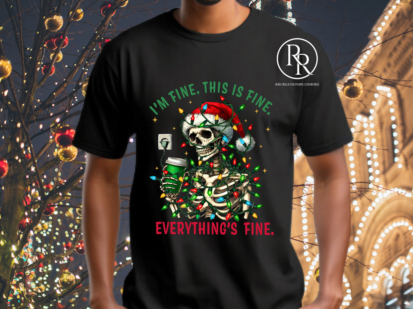 Camiseta navideña con calavera "Estoy bien"