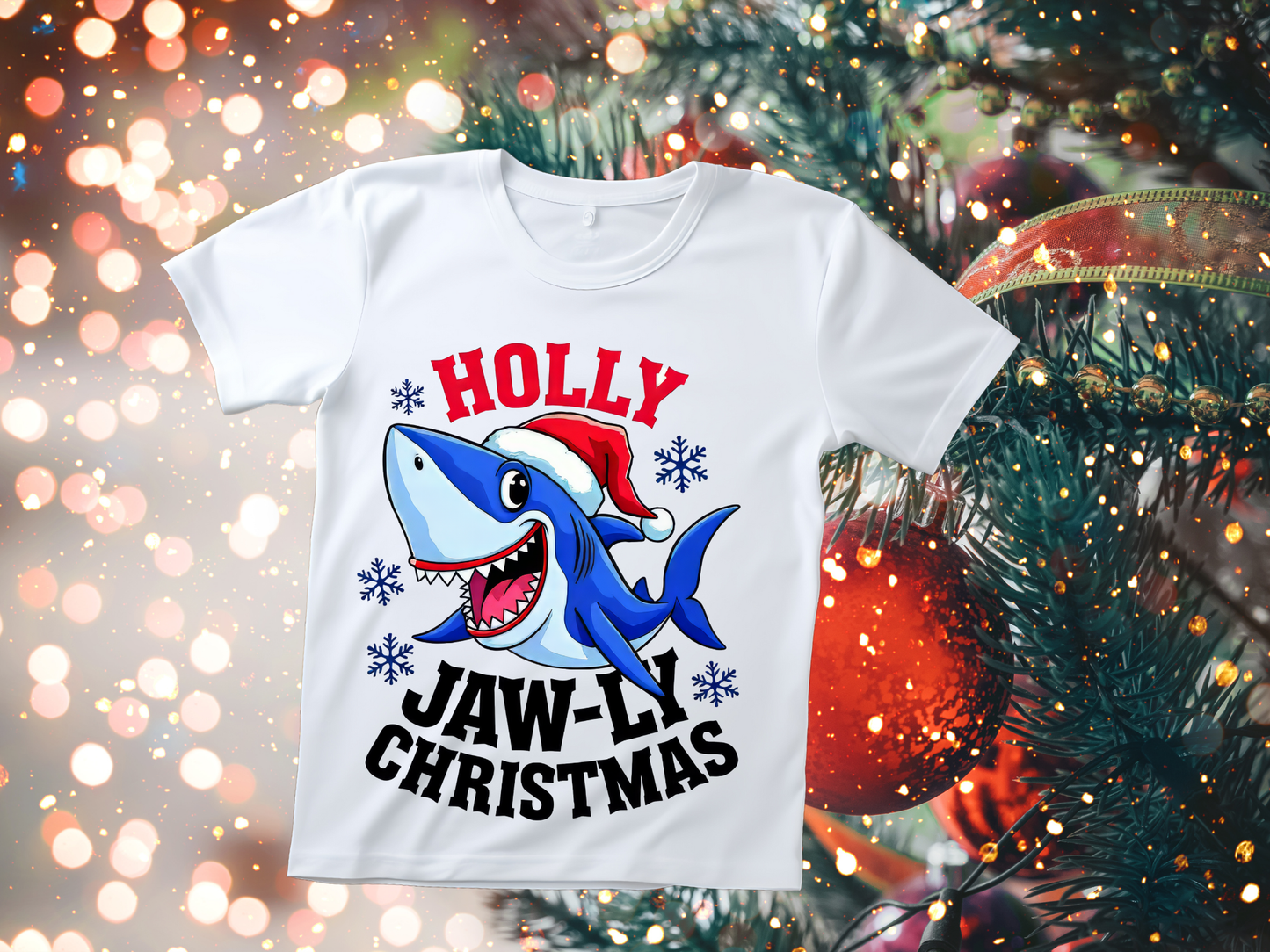 Holly Jaw-ly Shark Christmas T-shirt