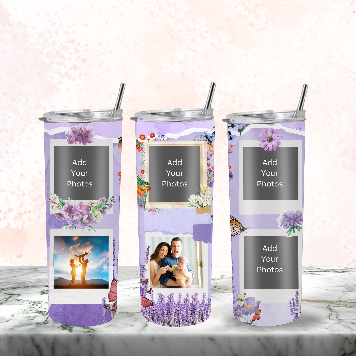 Purple Butterfly Photo Tumbler