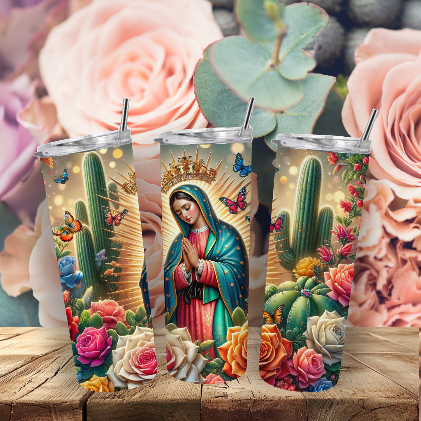 Roses and Cactuses Virgen Maria Tumbler