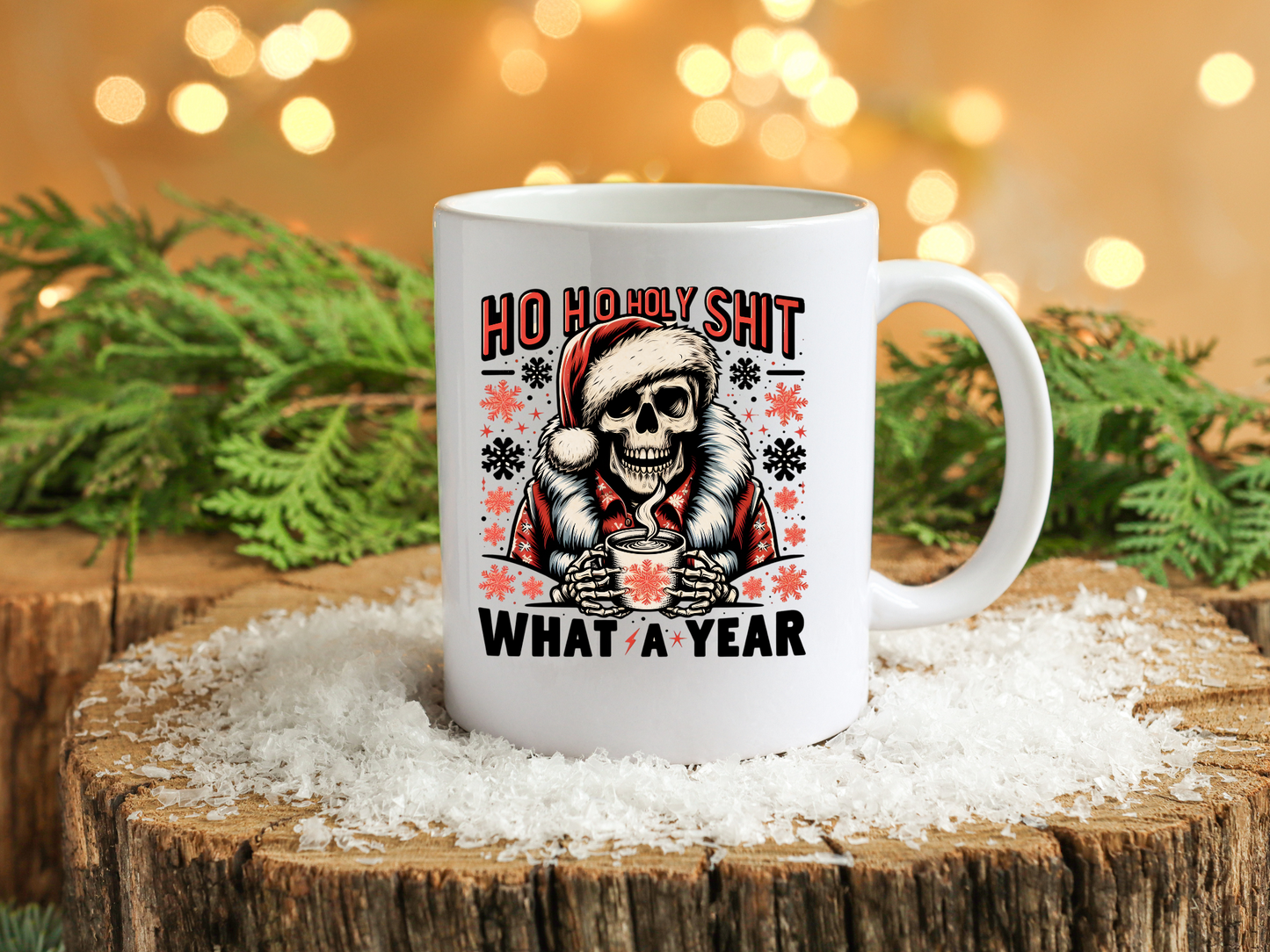Santa Skull What A Year Christmas Mug