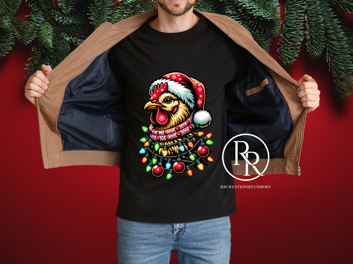 Camiseta navideña con pollo festivo