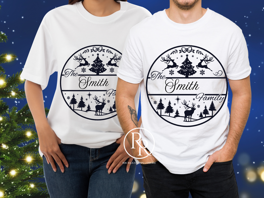 Camiseta navideña personalizada con nombre de familia