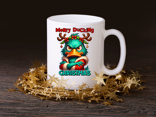 Taza navideña de pato gruñón