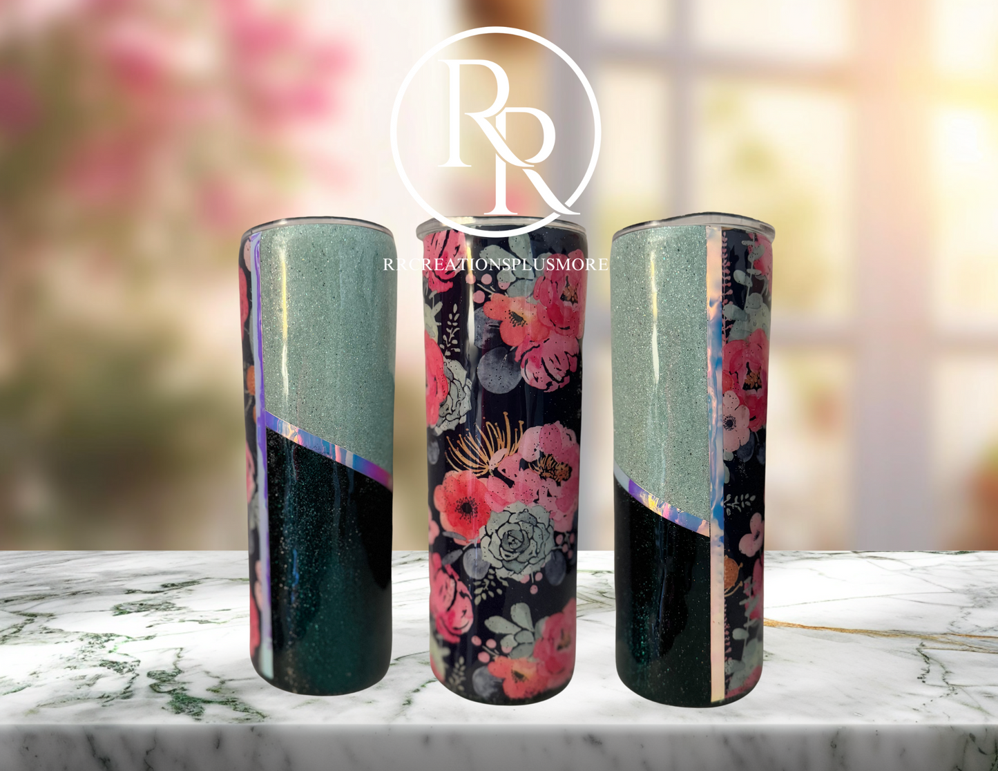 Floral Glitter Epoxy 20oz Stainless Steel Tumbler