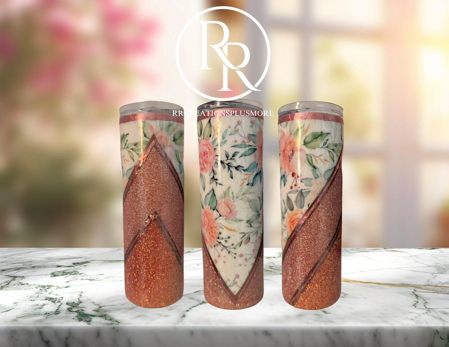 Floral Glitter Epoxy 20oz Stainless Steel Tumbler