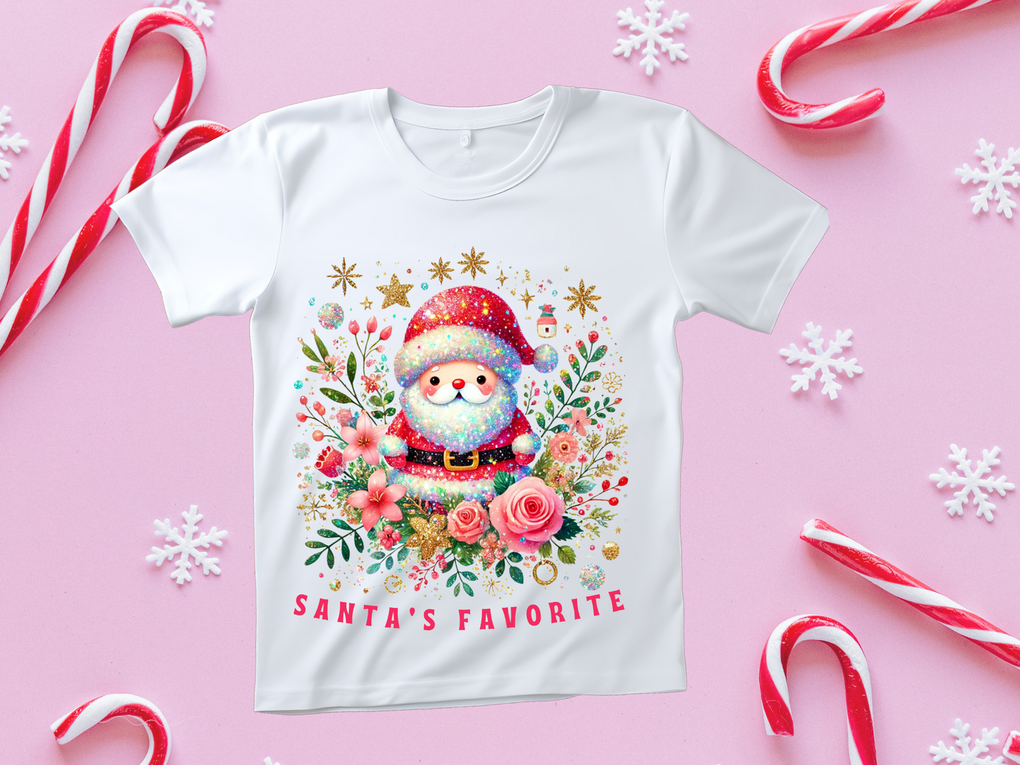 Santa’s Favorite Pink Floral T-shirt