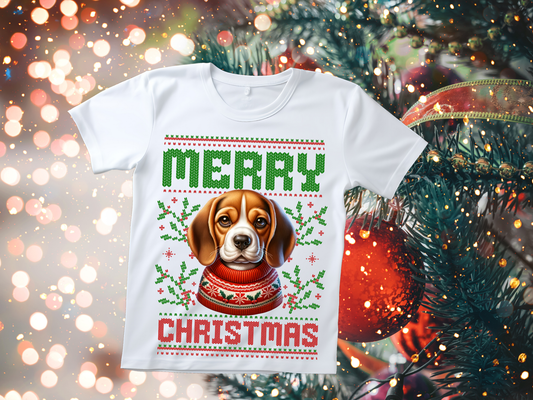 Camiseta de perrito feliz navidad