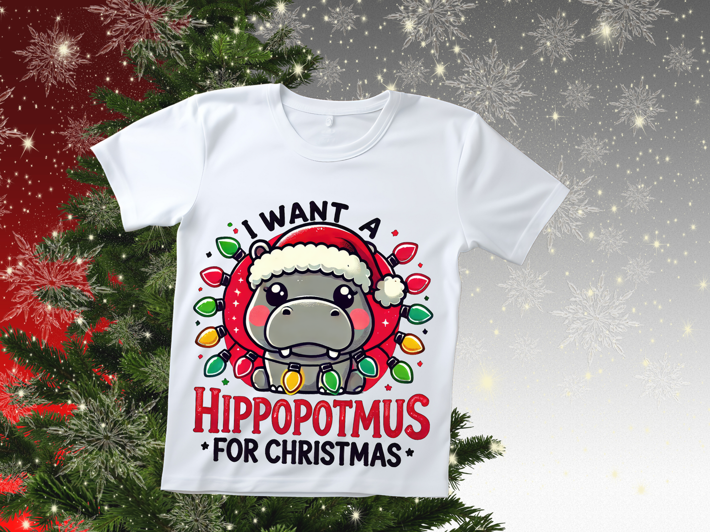 Festive Hippo Christmas T-shirt