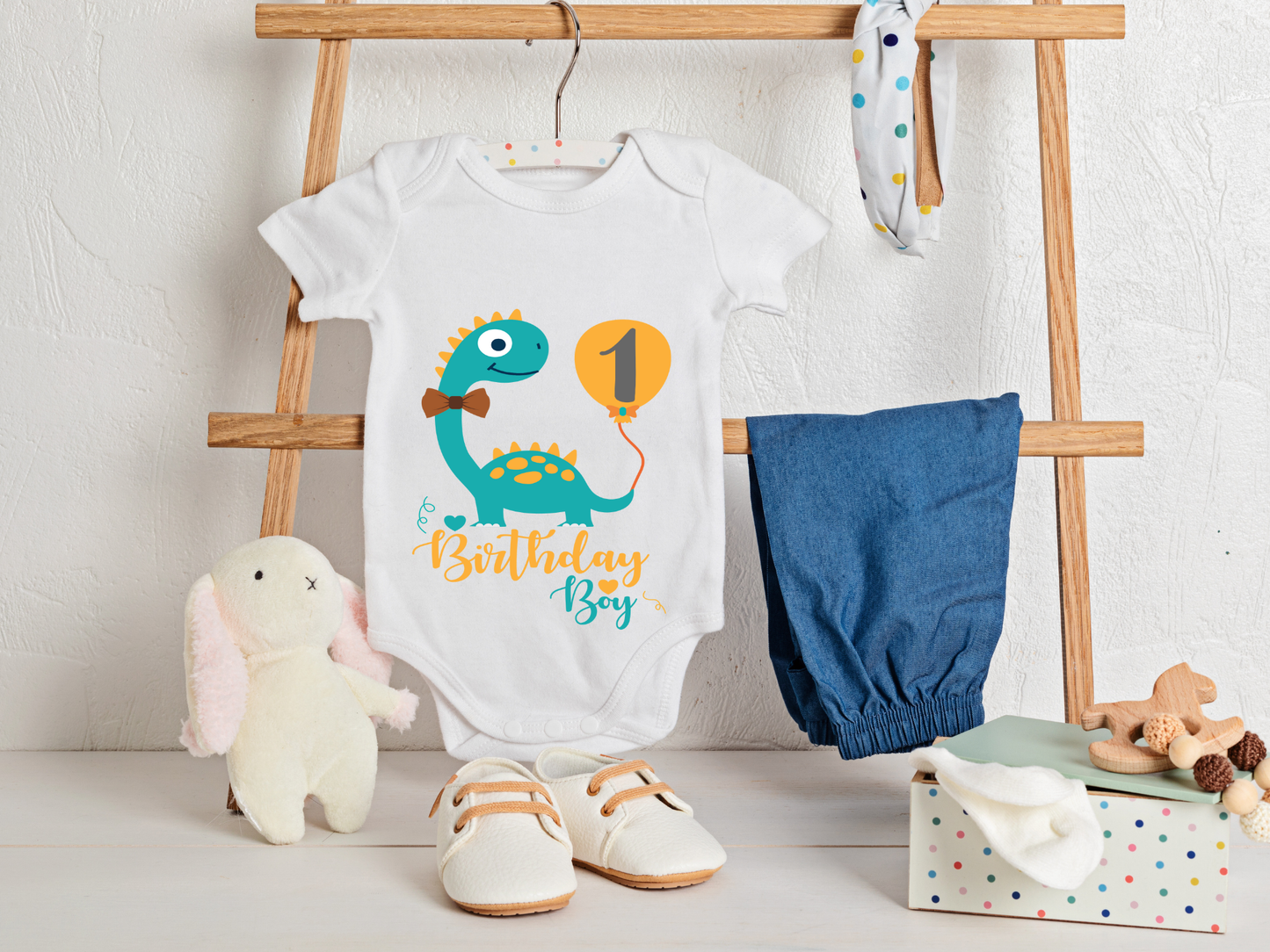 Cute Dinosaur First Birthday Bodysuit