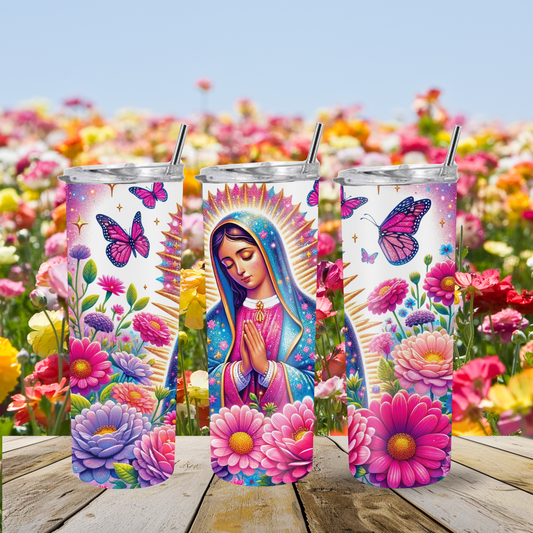 Butterfly and Roses Virgen Maria Tumbler