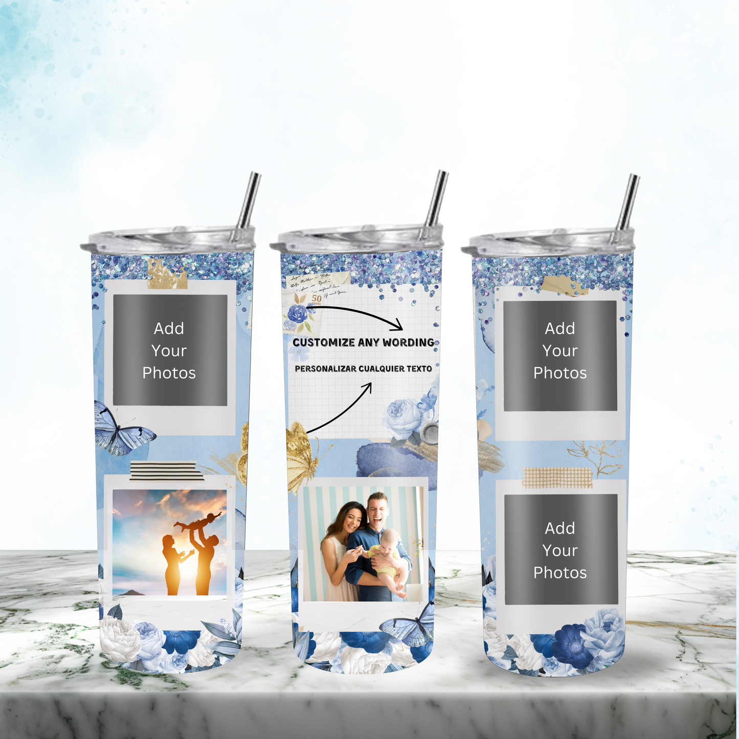 Blue Roses Photo Tumbler