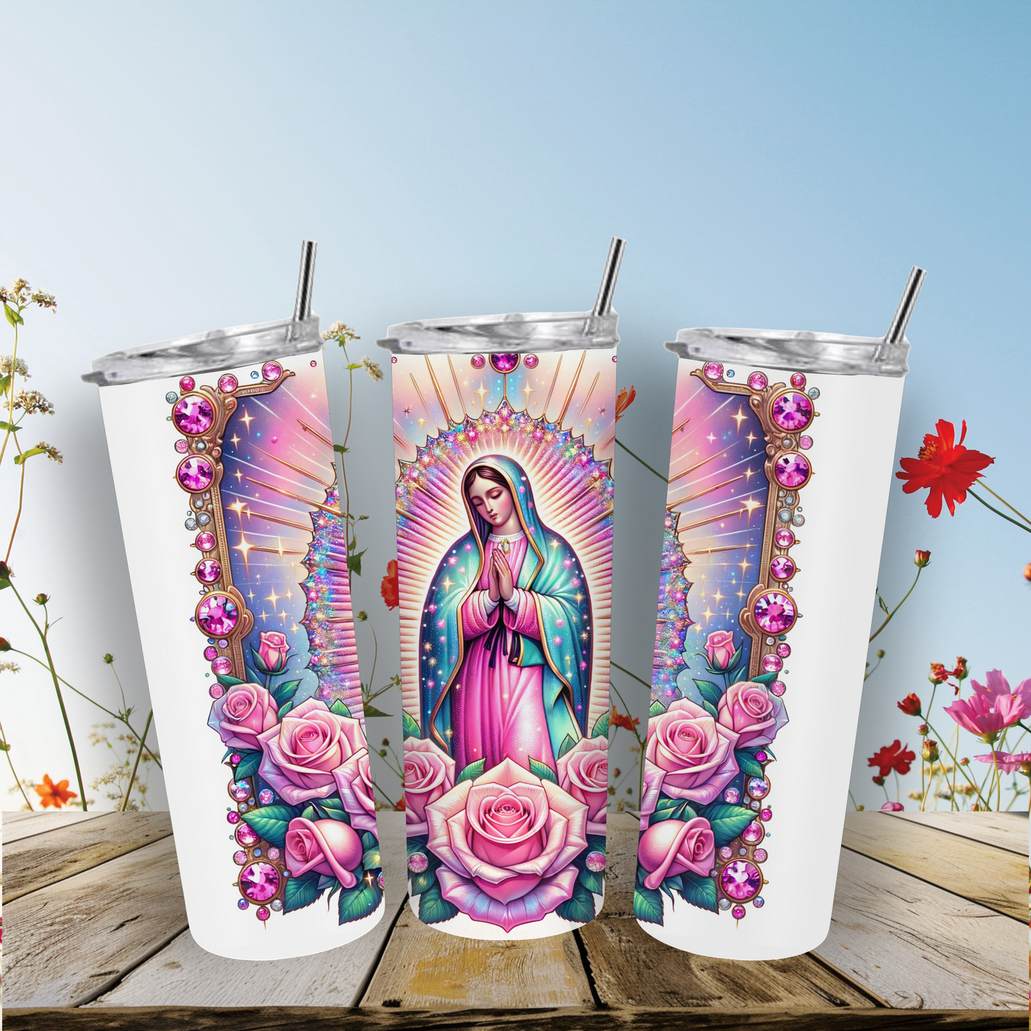 Vaso Virgen María Rosas Rosadas