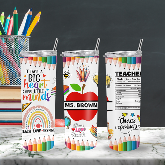 Vaso personalizado con lápiz de color para profesores