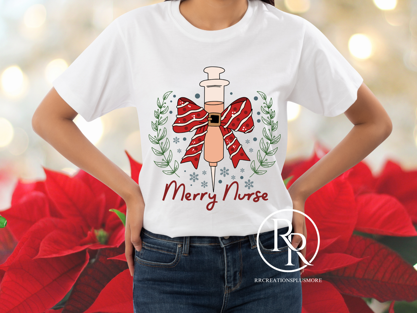 Camiseta navideña con texto en inglés "Merry Nurse"