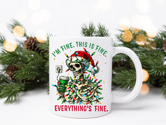 Everything’s Fine Skull Christmas Mug