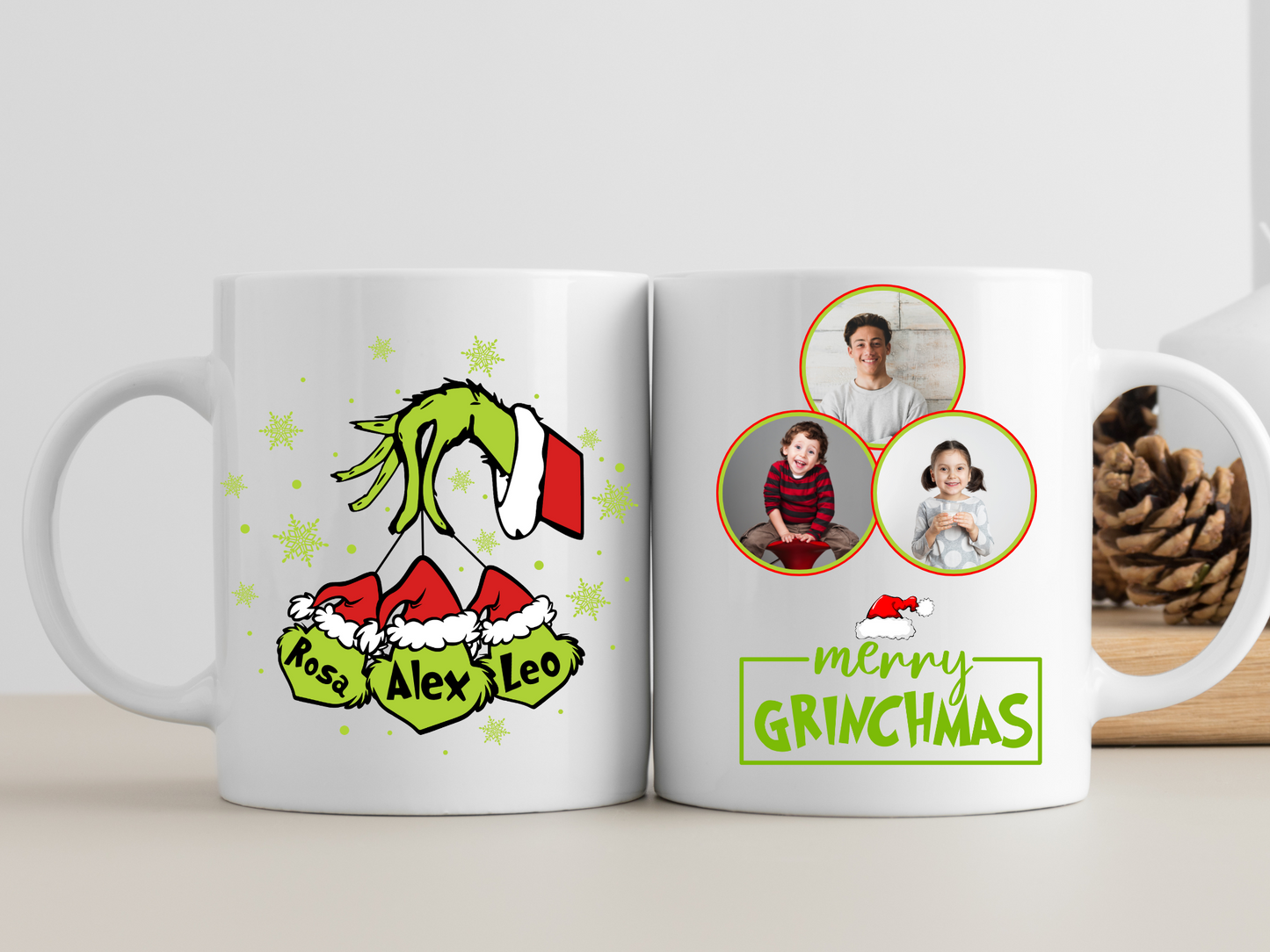 Taza navideña personalizada con foto de Merry Grinchmas