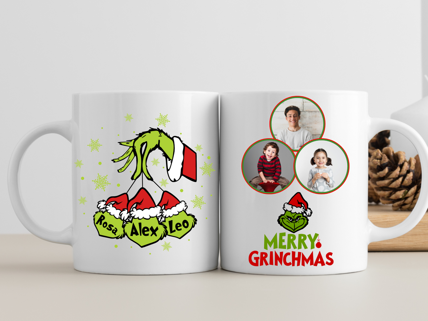 Taza navideña personalizada con foto de Merry Grinchmas