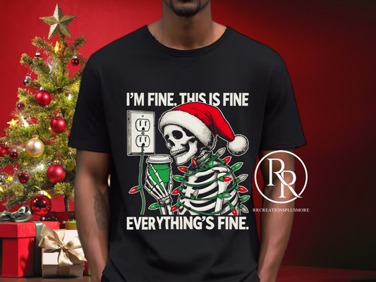 This Is Fine Skull Christmas T-shirt