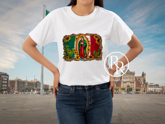 Mexico Flag Virgen Maria T-shirt